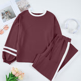 Jordyn Varsity Stripe  Drawstring Wide Leg Pant Set - Mineral Red | Dropship