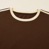 Malani Varsity Striped Crew Neck Long Sleeve Top - Dark Brown