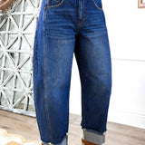 Myosotis Raw Hem Turnup Loose Ankle-length Jeans