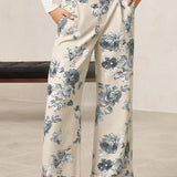 Reese Floral Print Turn-up Cuffed Hem Loose Jeans