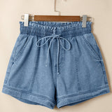 Violet Smocked Elastic Waist Denim Shorts