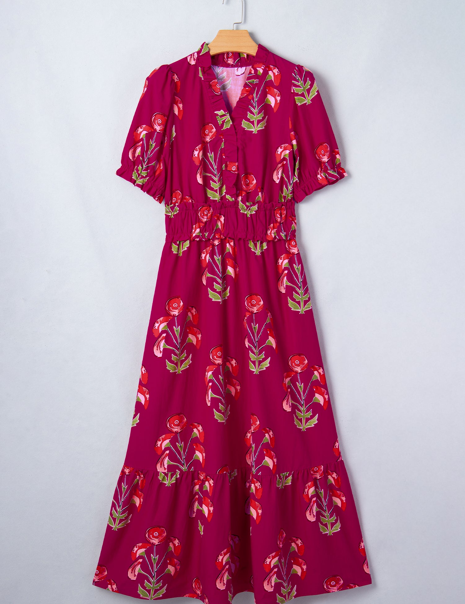 PREORDER Neve Floral Print Frilled V Neck Short Sleeve Ruffle Maxi Dress