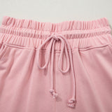 Sunset Walk Set Loose Tee Drawstring Wide Leg Pants 2pcs Outfit - Pink