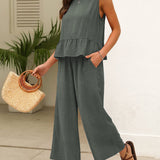 Jordan Ribbed Ruffle Tank Top and Pants Set