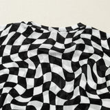 Sheer Checkered Mock Neck Mesh Short Sleeve