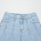 Baylor Studded Side Slit Leg Frayed Pocketed Wide Leg Jeans - Light Wash