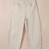 Lennox Stripe Casual Barrel Jeans - Khaki