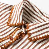 PREORDER Gracie Stripe Shirt Collar Embroidered Trim Ruffle Hem Long Sleeve Mini Dress | Dropship