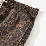 PREORDER Leopard Print Elastic Waist Drawstring Denim Skort