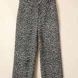 Black Leopard Print Wide Leg High Waist Jeans