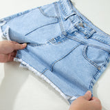Laila High Waist Frayed Denim Shorts