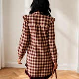 Maeve Plaid Ruffled Long Sleeve Patchwork Hem Mini Shirt Dress