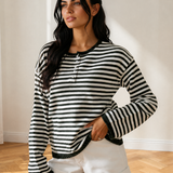 Sophia Button Placket Drop Shoulder Long Sleeve Sweater