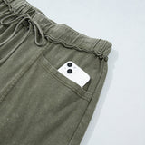 Jungle Green Mineral Wash Seam Detail Flare Leg Drawstring Pants