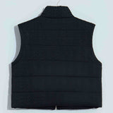 Black Textured Quilted Stand Neck Zipper Winter Vest