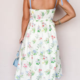 Laylani Contrast Trim Self-tie Straps High Waist Midi Dress