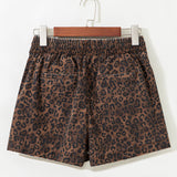 PREORDER Leopard Print Elastic Waist Drawstring Denim Skort