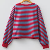 Andrea Exposed Seam Contrast Ribbed Top - Blue