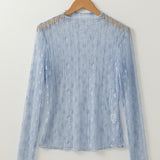 Claire Floral Lace Long Sleeve Slim Fit Top - Blue