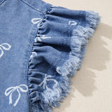 Logan Frilled Collar Flutter Sleeve Denim Top