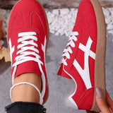 Alayah Faux Suede Contrast Patchwork Detail Lace Up Flat Sneakers