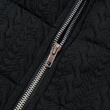 Black Textured Quilted Stand Neck Zipper Winter Vest