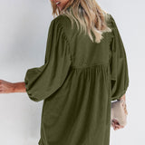Sutton Corduroy Snap Buttons Empire Waist Bracelet Sleeve Dress