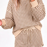 Gingham Crew Neck Long Sleeve Top and Skort Set