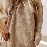 Cable Knit Drop Shoulder Loose Fit Sweater Dress