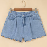 Danna Scalloped Trim Casual Denim Shorts