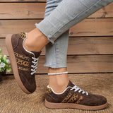 Coffee Contrast Lace-up Leopard Patchwork Detail Shoes