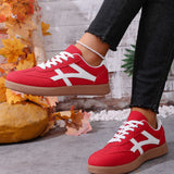 Alayah Faux Suede Contrast Patchwork Detail Lace Up Flat Sneakers
