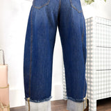 Myosotis Raw Hem Turnup Loose Ankle-length Jeans