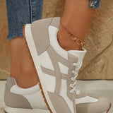 PREORDER Emily Oatmeal Contrast Lace Up Round Toe Sneakers | Dropship