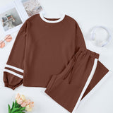 Jordyn Varsity Stripe  Drawstring Wide Leg Pant Set - Chestnut | Dropship