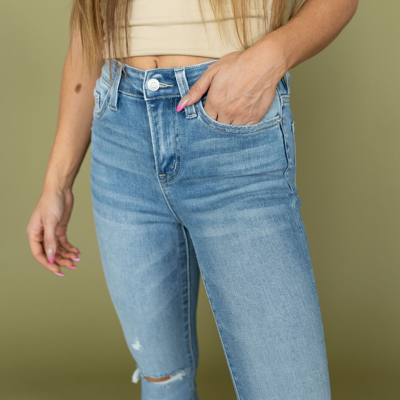 High Rise Distressed Cropped Skinny Jeans