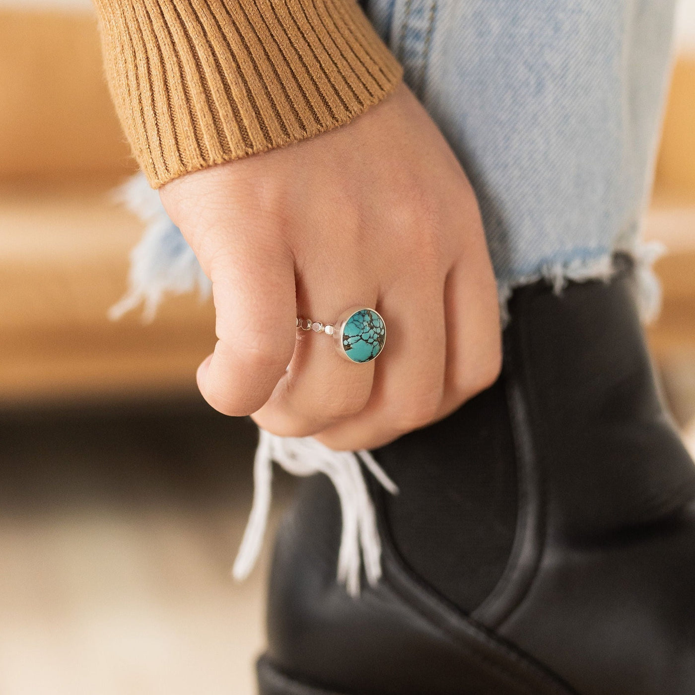 Round Turquoise Ring - Size 6.5