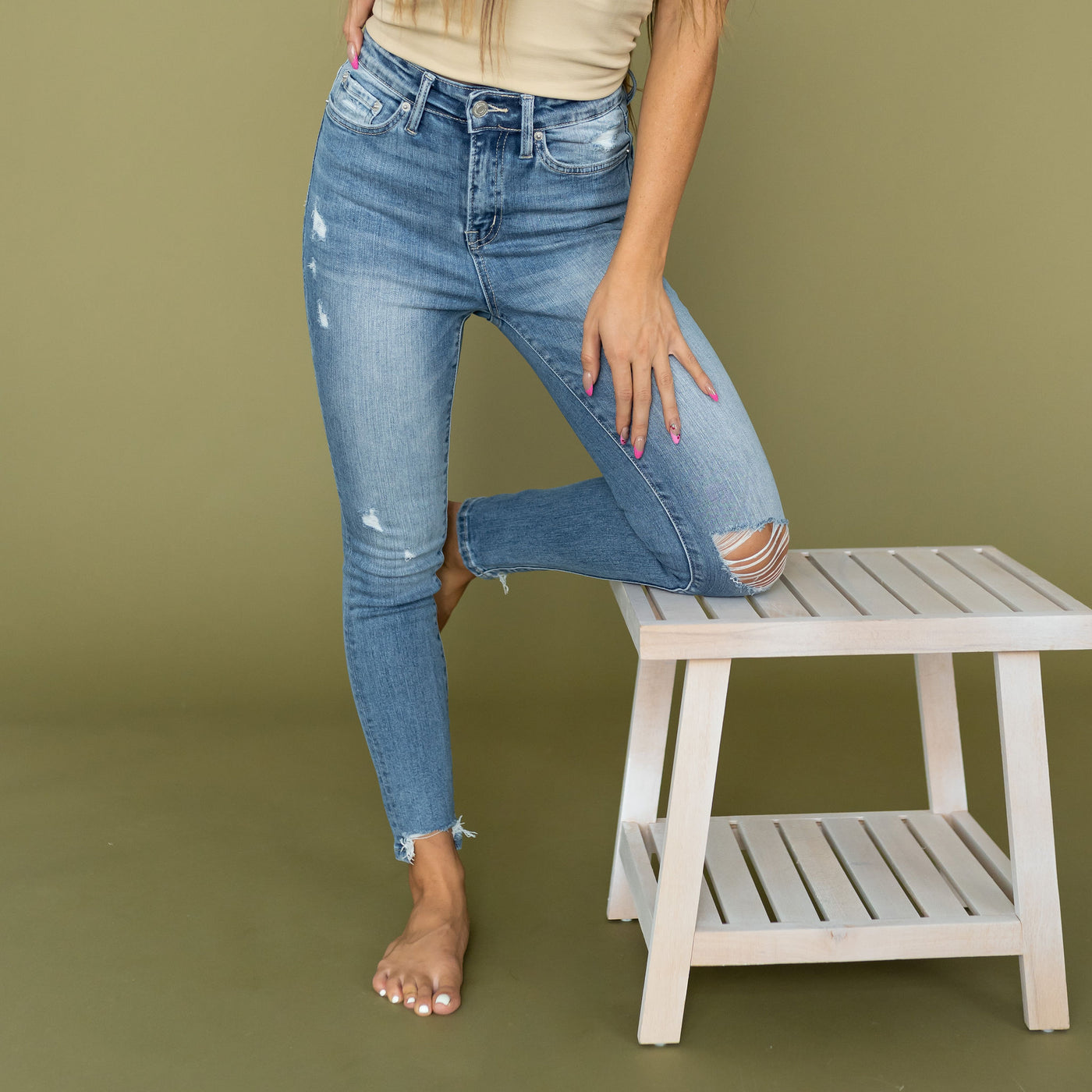 Distressed High-Rise Super Skinny Ankle Jeans