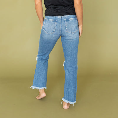 High-Rise Distressed Straight Crop Jeans